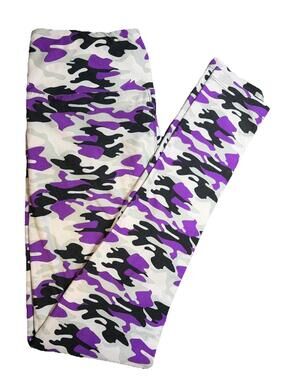 New LuLaRoe Purple Black And White Camouflage Leggings OS Size (2-10)